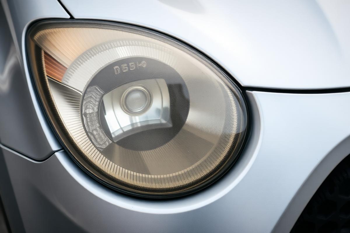 Yellowed foggy headlight lens before restoration
