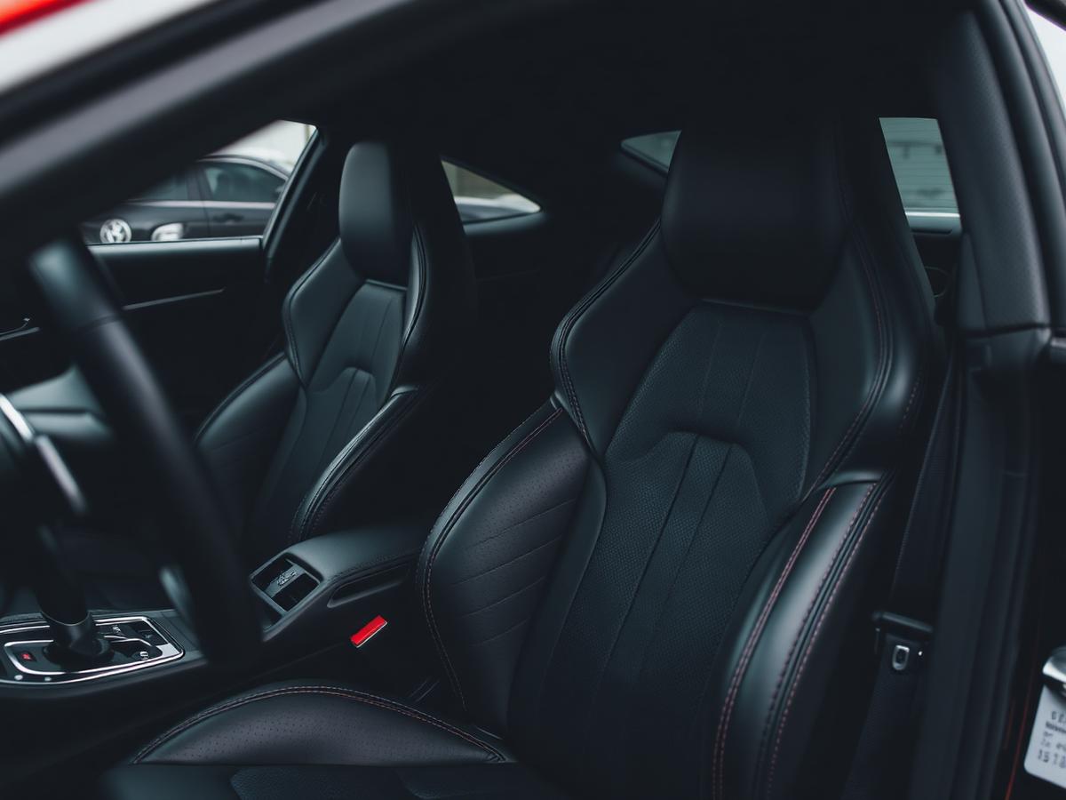 Black leather sports car interior after a full interior detail
